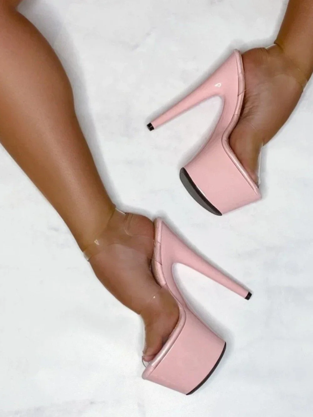 Pink Patent Clear-Strap Platform Heels